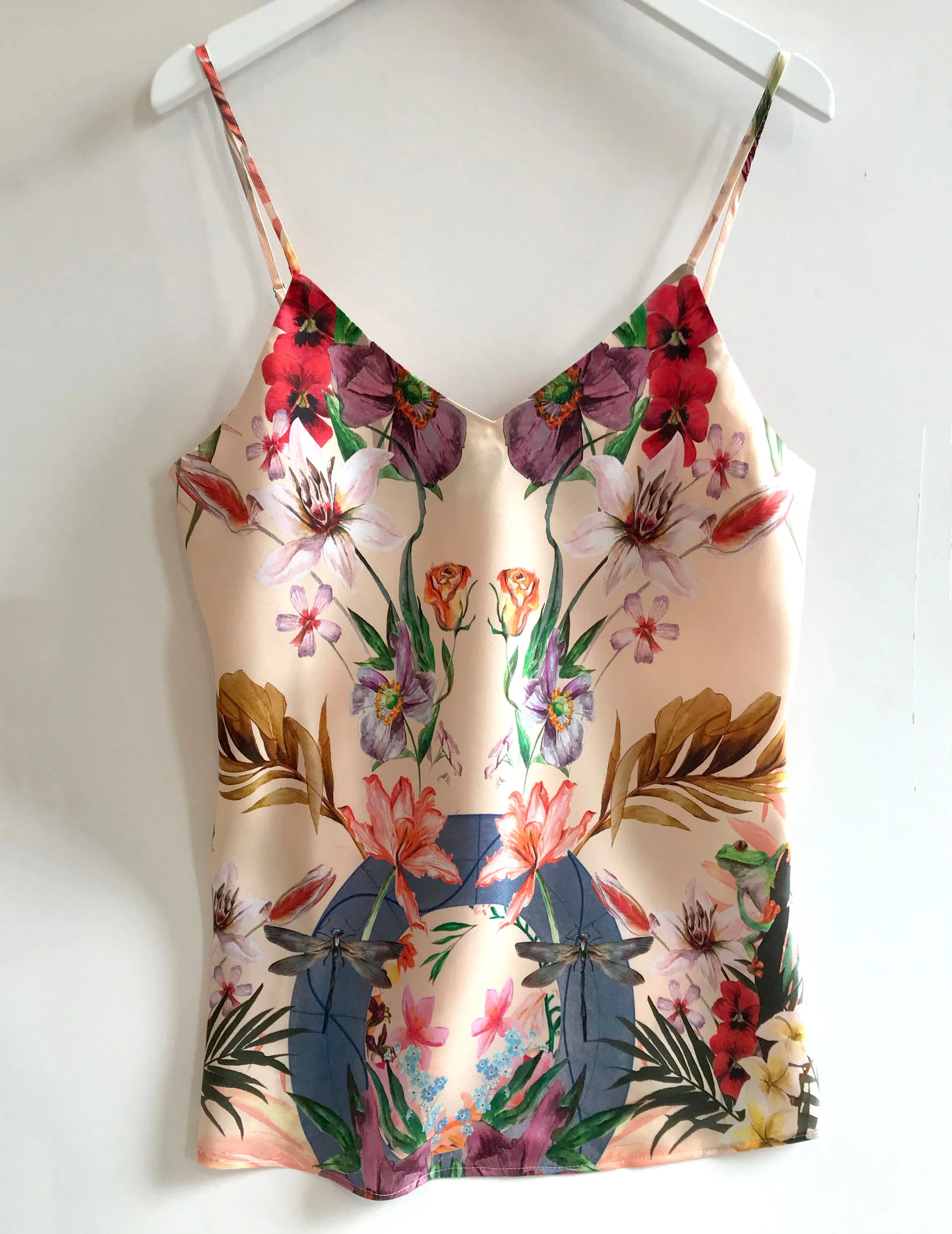 Silk Pyjamas- Set Cami and Shorts in 'Eden' Tropical Meadow Print, luxury lounge wear