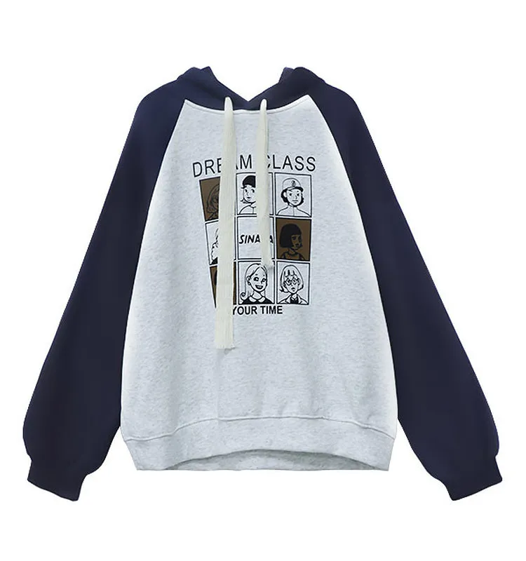 Soft Girl Style Contrast Stitching Color Hoodie