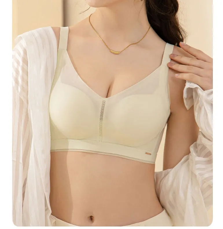 Summer Seamless Glossy Mesh Adjustable Underwear Push-Up Mid-Thin Style Big Breasts Strip Bra