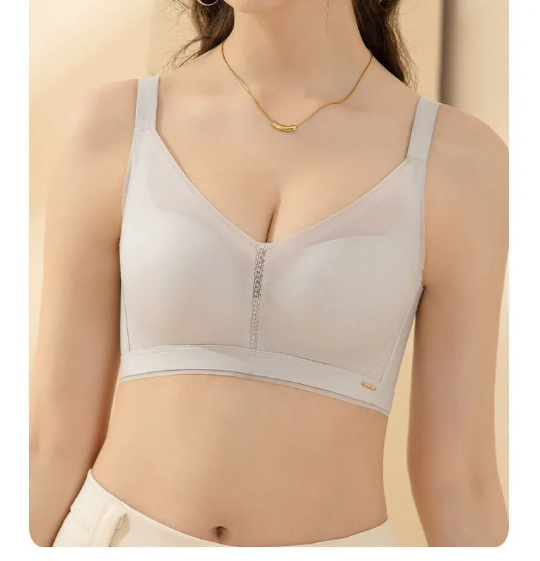 Summer Seamless Glossy Mesh Adjustable Underwear Push-Up Mid-Thin Style Big Breasts Strip Bra