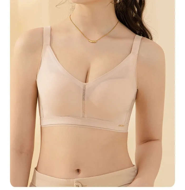 Summer Seamless Glossy Mesh Adjustable Underwear Push-Up Mid-Thin Style Big Breasts Strip Bra