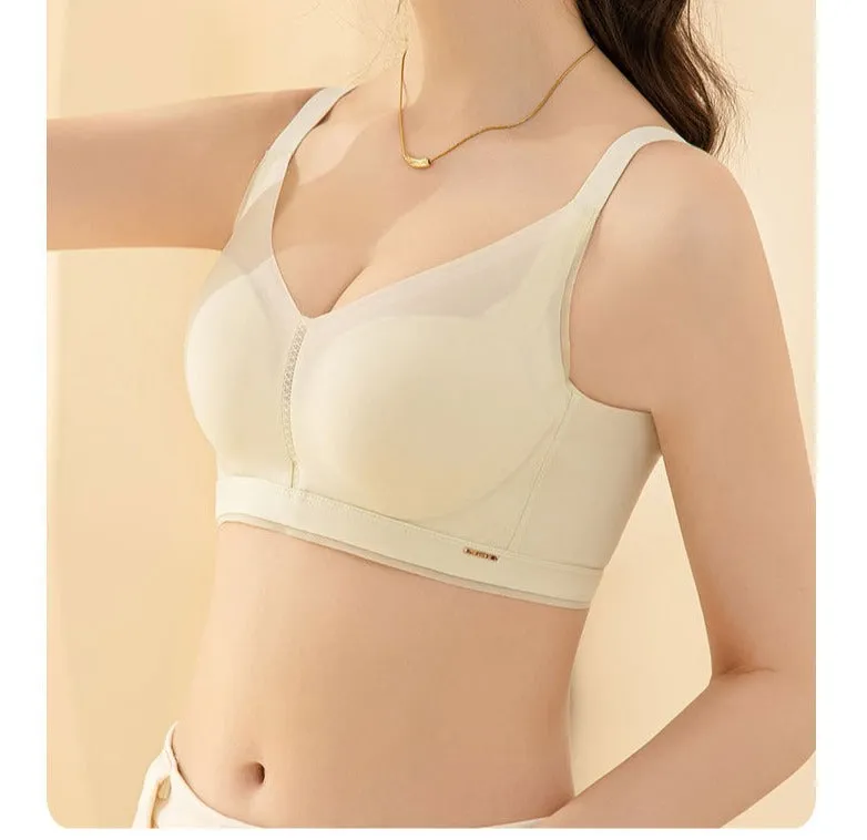 Summer Seamless Glossy Mesh Adjustable Underwear Push-Up Mid-Thin Style Big Breasts Strip Bra