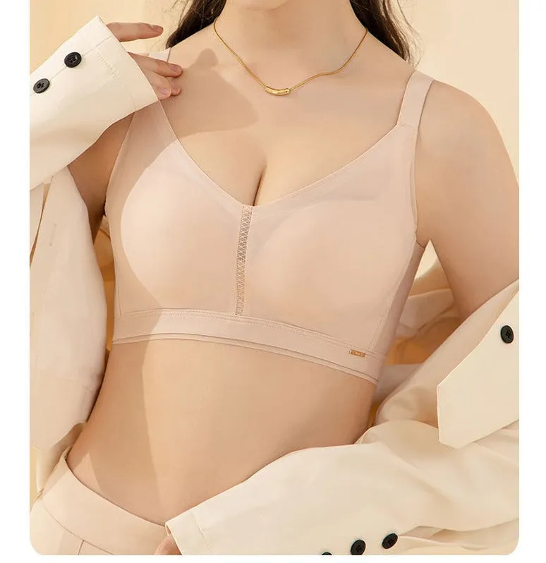 Summer Seamless Glossy Mesh Adjustable Underwear Push-Up Mid-Thin Style Big Breasts Strip Bra