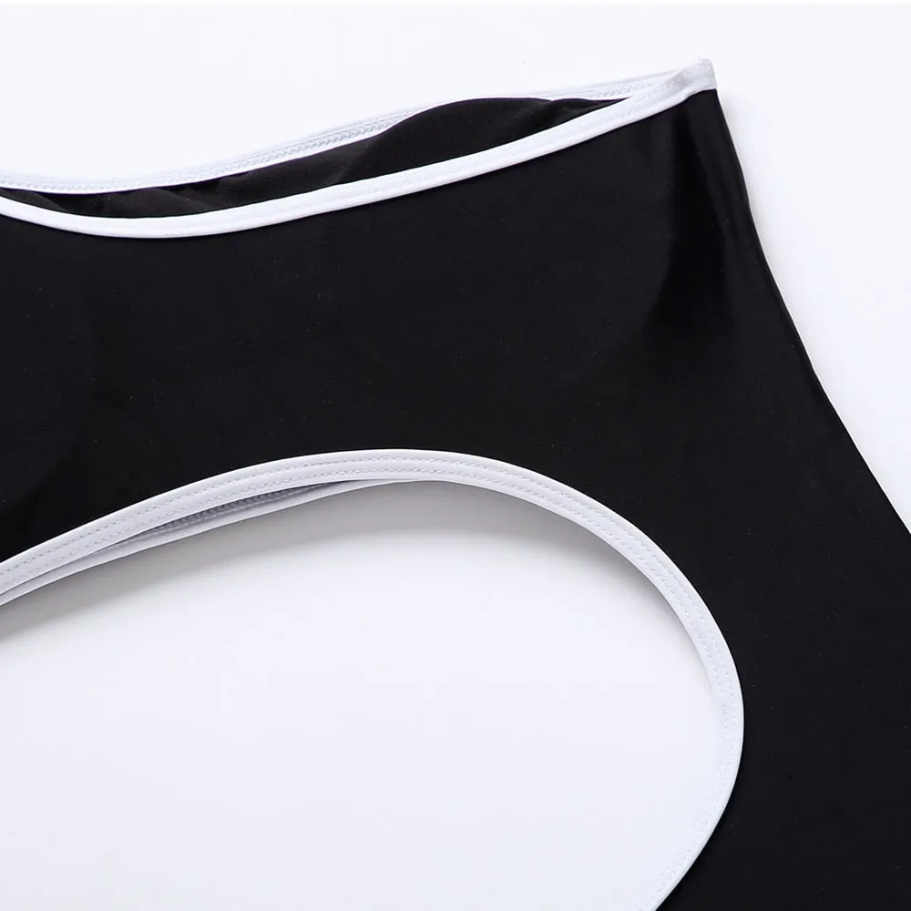 VenusFox One Piece Swimsuit Women 2020 One Shoulder with Cover Up Beach Skirt Sexy Swimwear Women Cut Out Swimming Suit for Women
