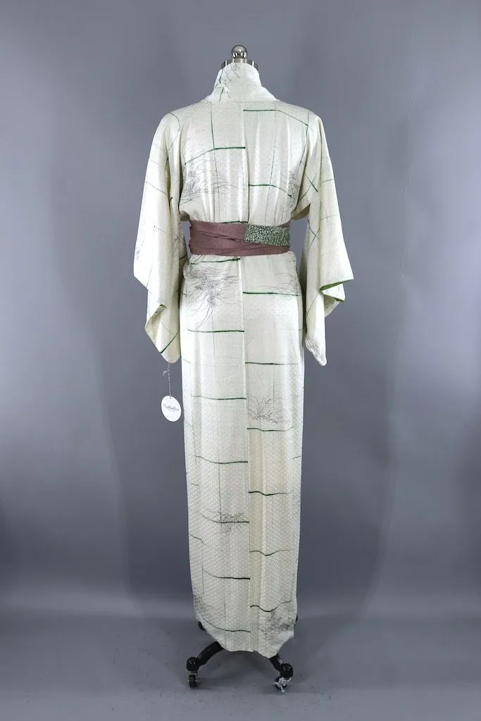 Vintage White Silk Kimono Robe