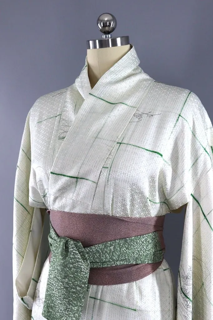 Vintage White Silk Kimono Robe