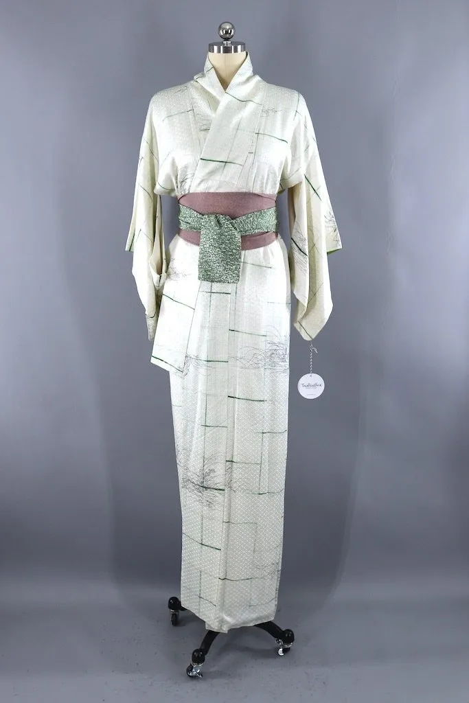 Vintage White Silk Kimono Robe