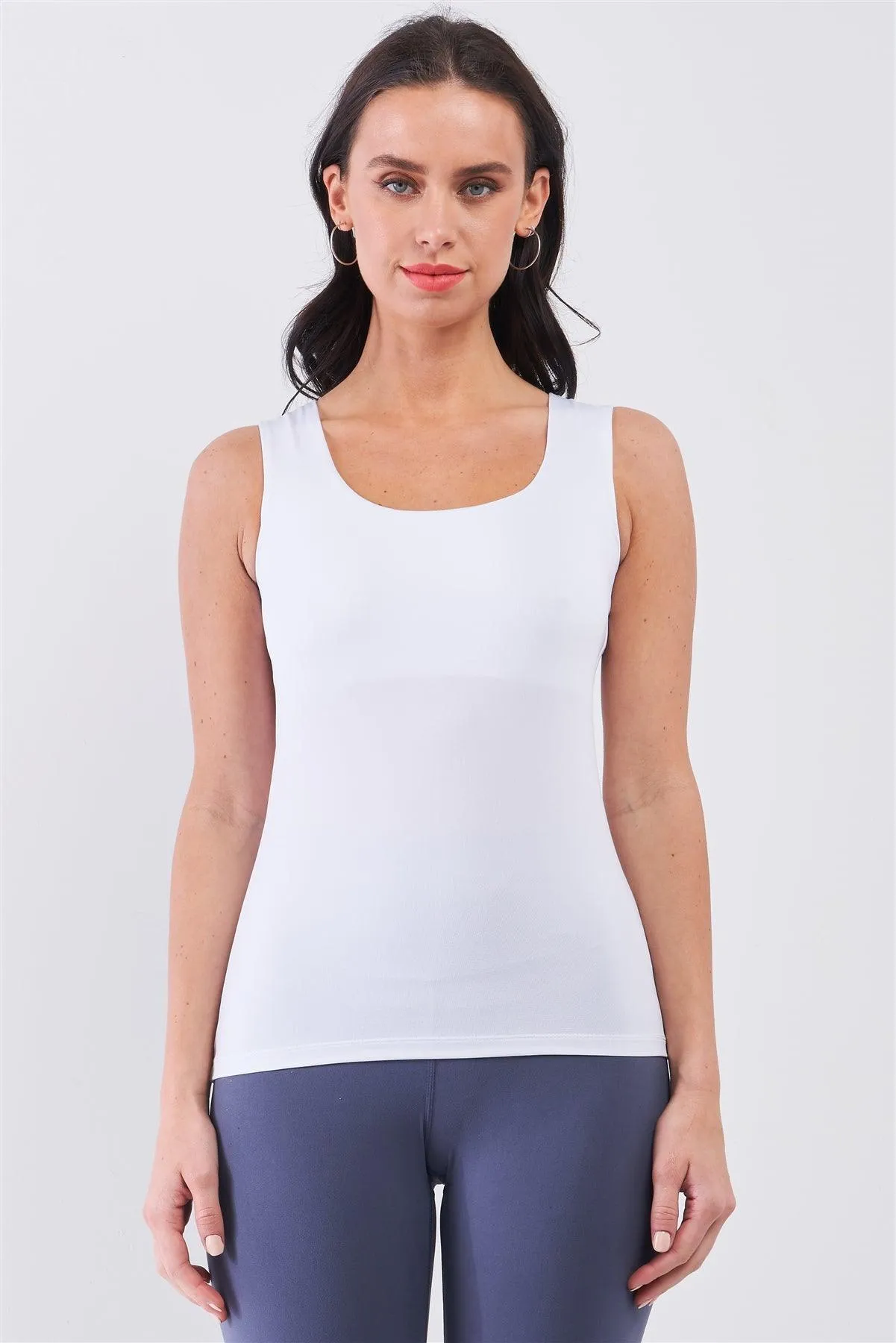 White Seamless Sleeveless Round Neck Tank Top /2-3-3