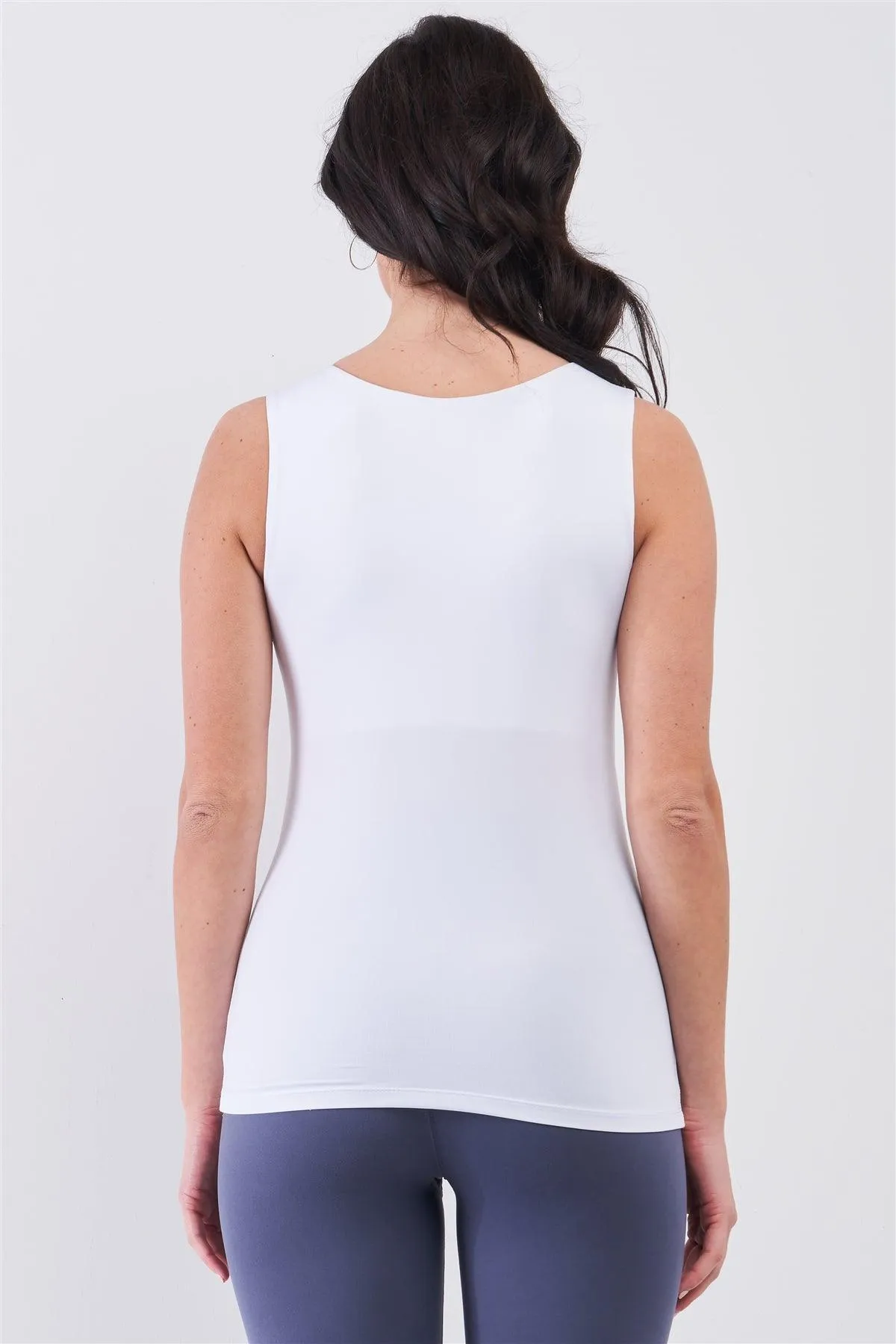 White Seamless Sleeveless Round Neck Tank Top /2-3-3
