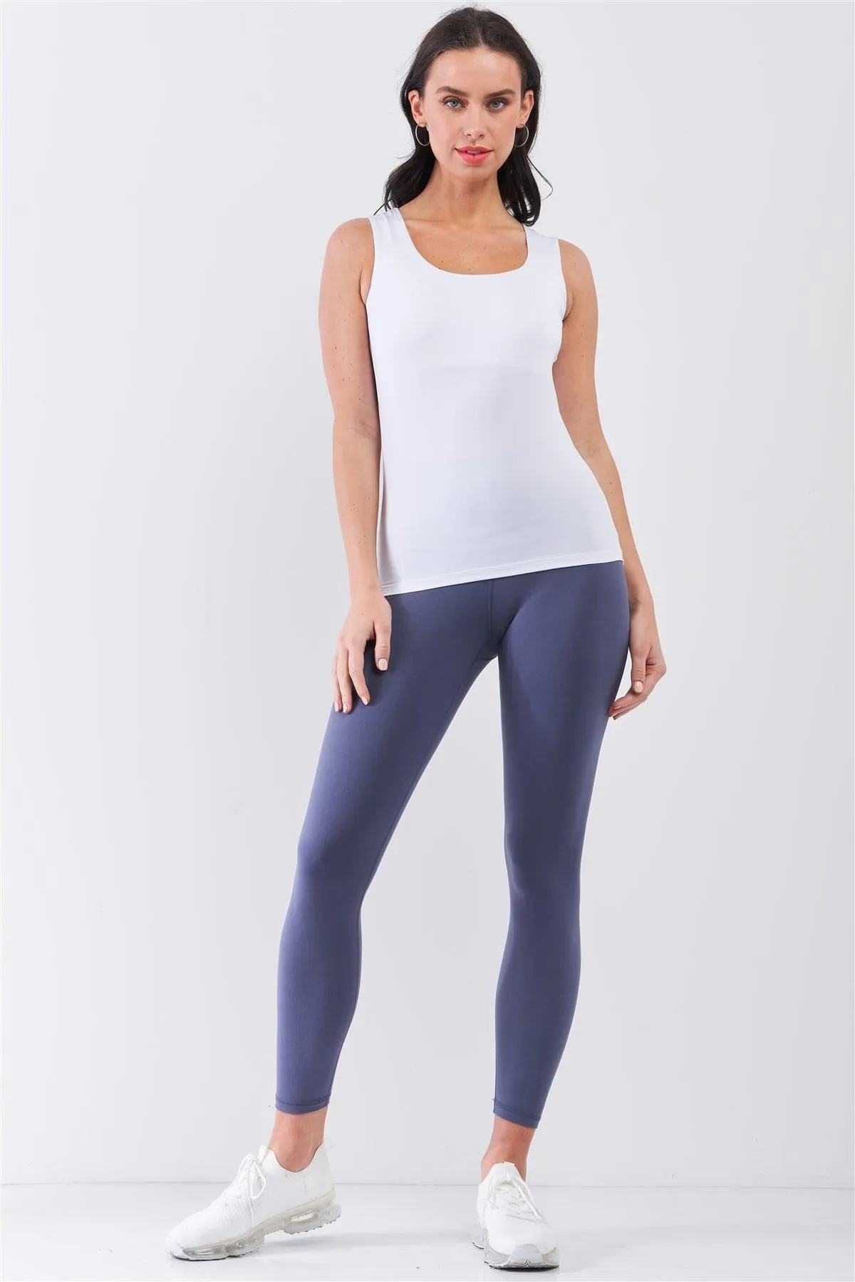 White Seamless Sleeveless Round Neck Tank Top /2-3-3
