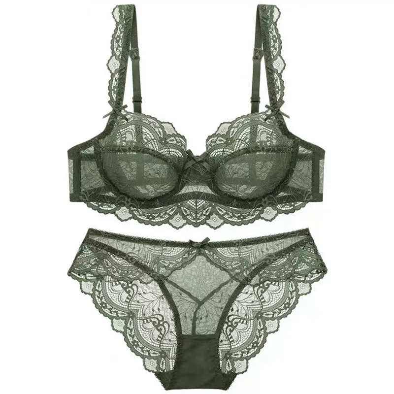 Women lace underwear Complete Set of Red Thin Bra Pure Desire Push-up Large Size Bra