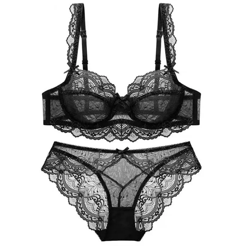 Women lace underwear Complete Set of Red Thin Bra Pure Desire Push-up Large Size Bra
