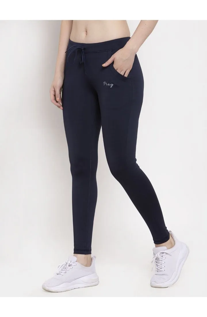 Women Navy Solid Slim fit pants Dry fit workout Technology