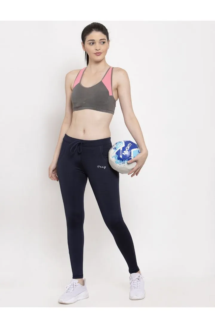 Women Navy Solid Slim fit pants Dry fit workout Technology