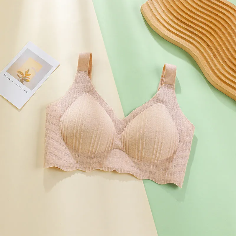 Women's plus size underwear push-up no rims summer seamless bra for pregnant women with big breasts showing smaller breasts, side breasts anti-sagging thin bra
