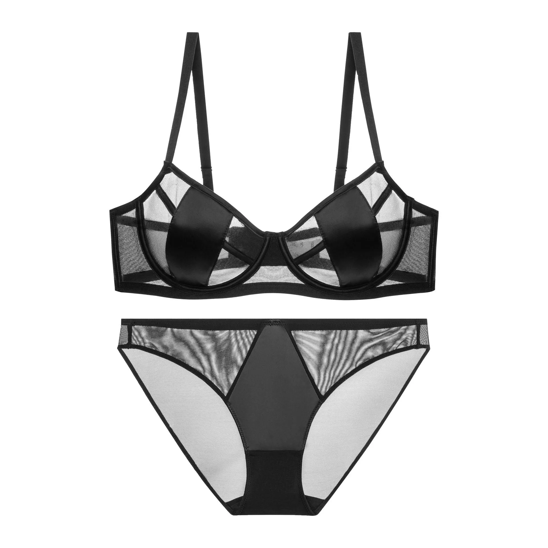 Women's  Pure Desire Lace Underwear Bra Set Thin Seamless Push-up Bra