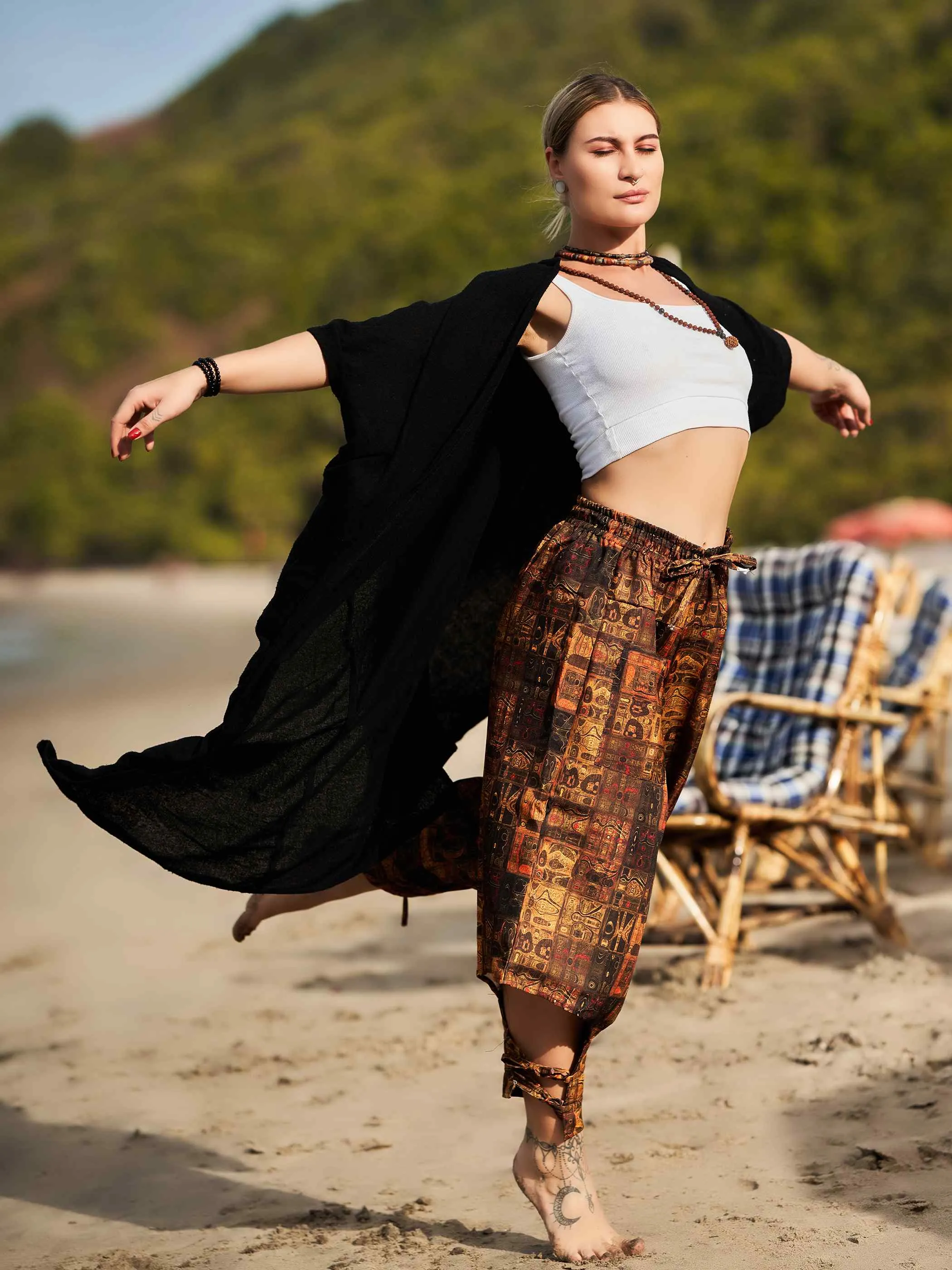 Women's Traditional Vintage Print Hippy Boho Harem Pants For Travel